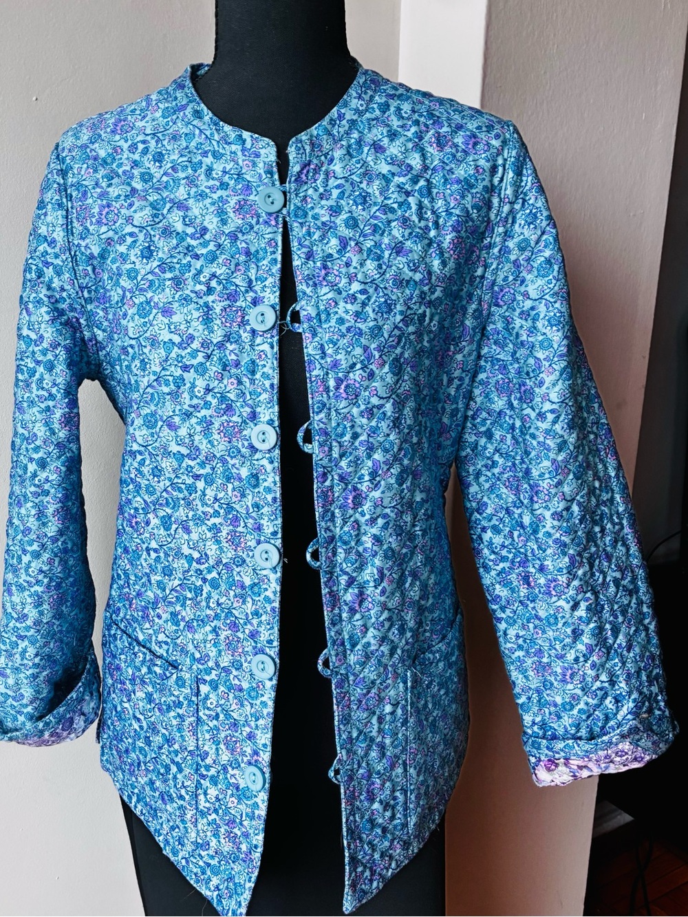 Appleseed's Blue Floral Quilted Jacket